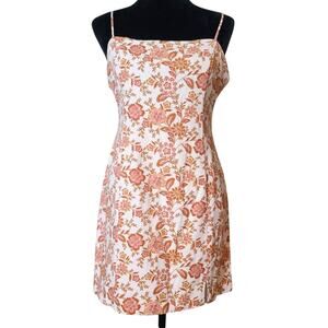 Lush Mini Sheath Dress Womens M Linen Retro Floral Coquette Tapestry Cabincore